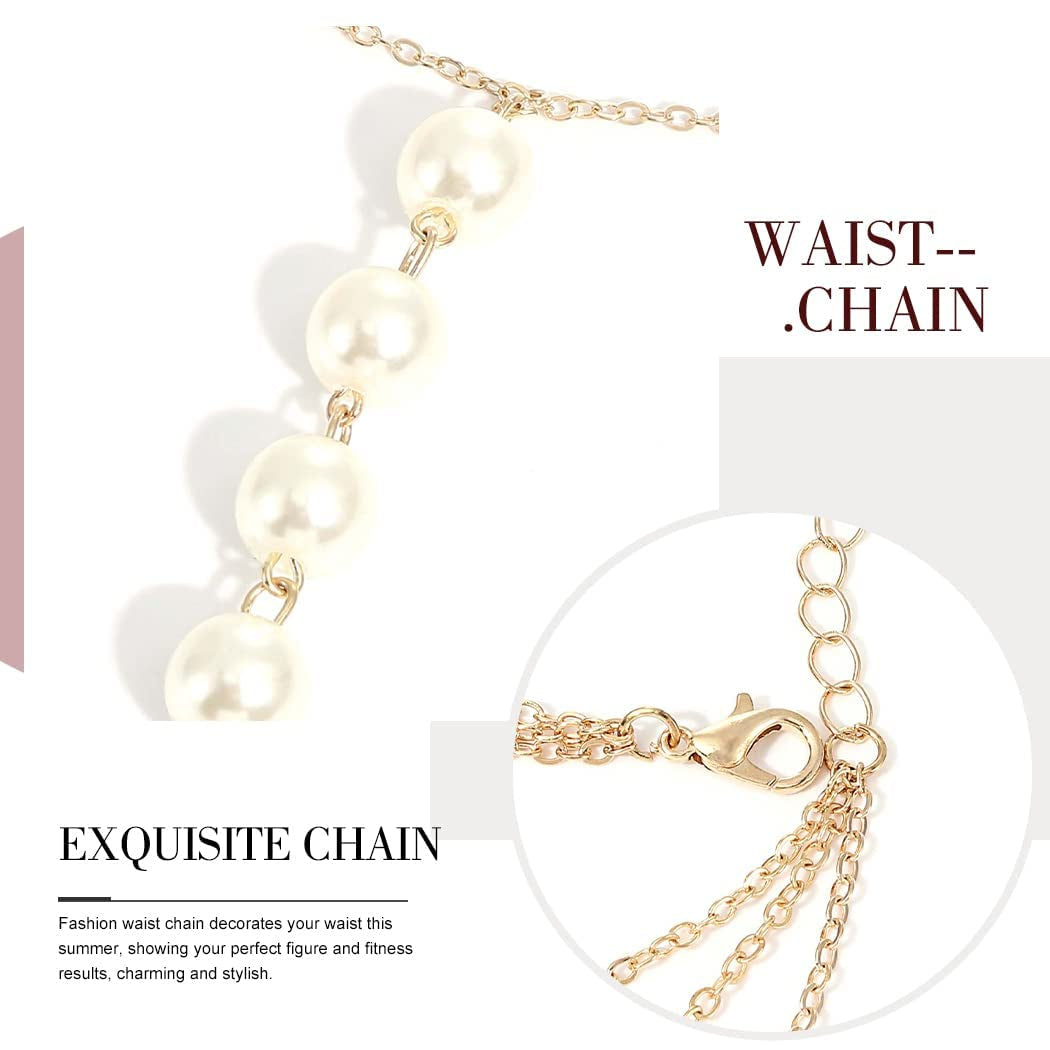 Cosydays Boho Pearl Body Chain Gold Layered Chest Chains Necklace Belly Chain Beach Bikini Chains Waist Nightclub Body Chain Jewelry for Women and Girls Apparel & Accessories > Jewelry > Body Jewelry COSYDAYS