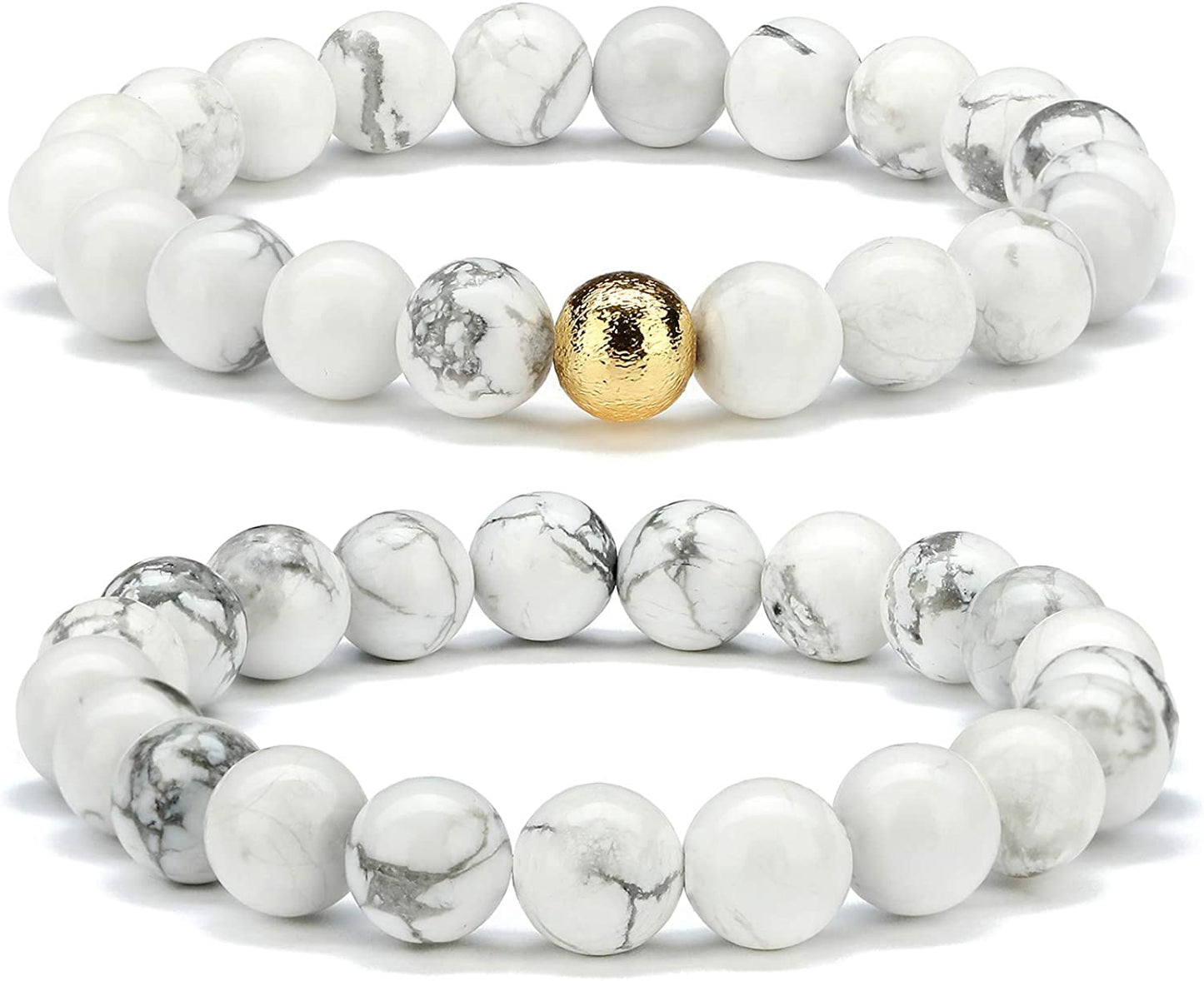 CHOGLE Gemstone Beaded Bracelets for Women - Semi Precious 8Mm round Natural Stone Beads Bracelet - Stretch Strand Bracelet for Girls Apparel & Accessories > Jewelry > Bracelets CHOGLE White Marble Round Beaded Bracelet