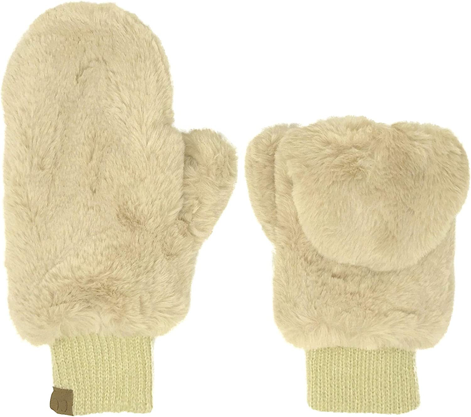 CC Soft Faux Fur Fuzzy Lined Flip up down Top Fingerless Mitten Gloves Apparel & Accessories > Clothing Accessories > Gloves & Mittens C.C Solid Beige