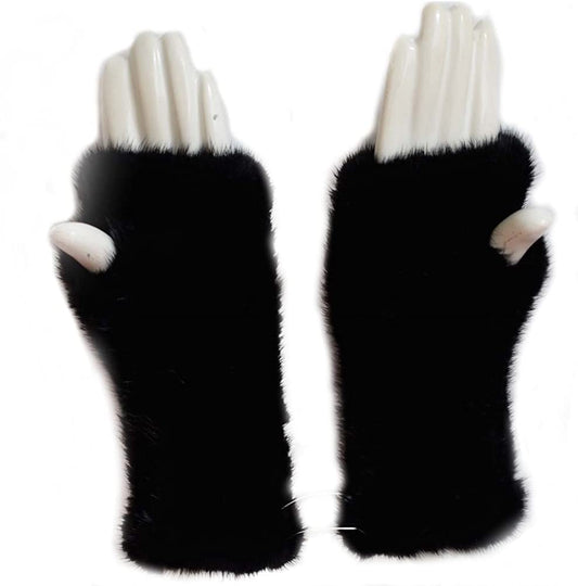 Valpeak Womens Winter Mittens Knitted Mink Fur Gloves Fingerless Arm Warmers Cold Weather Elasticity Apparel & Accessories > Clothing Accessories > Gloves & Mittens Valpeak Black