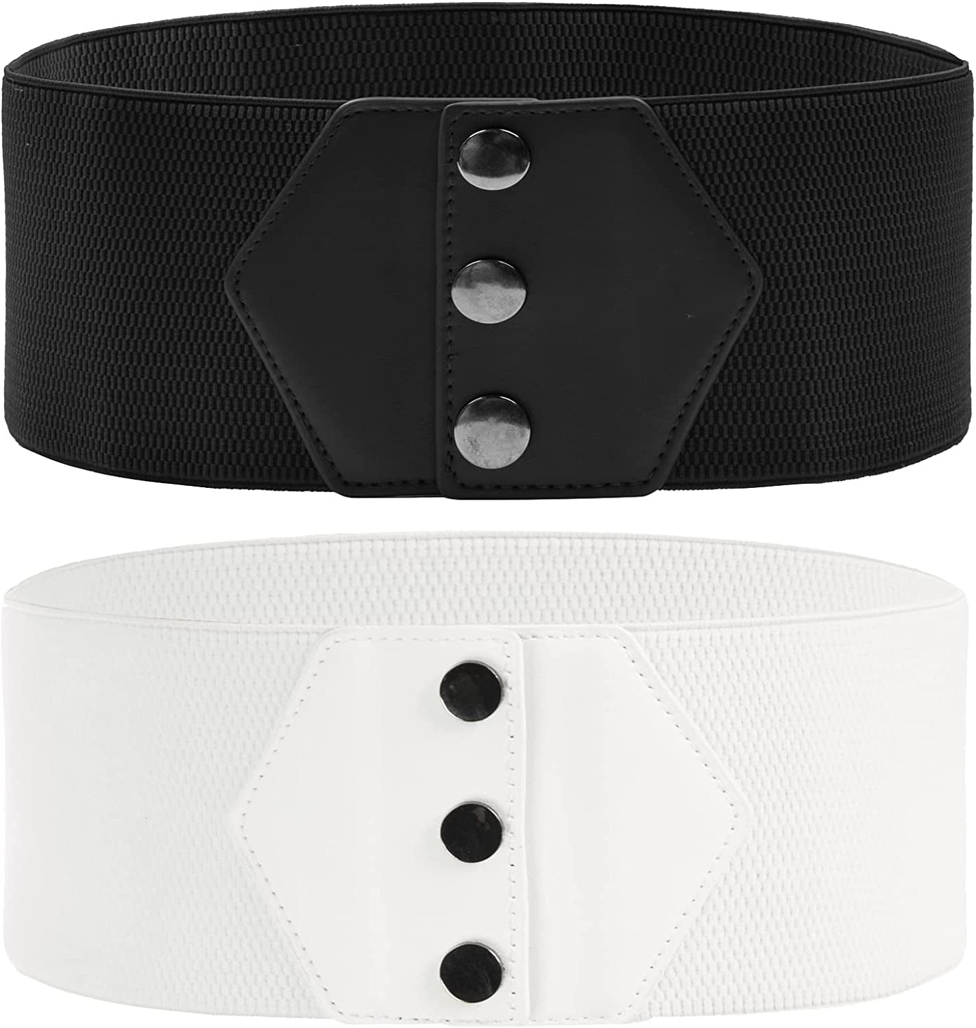 GRACE KARIN Women'S Snap-Button Corset Belt Wide Elastic Belts for Dress Stretchy Waistband Apparel & Accessories > Clothing Accessories > Belts GRACE KARIN Black + White Small