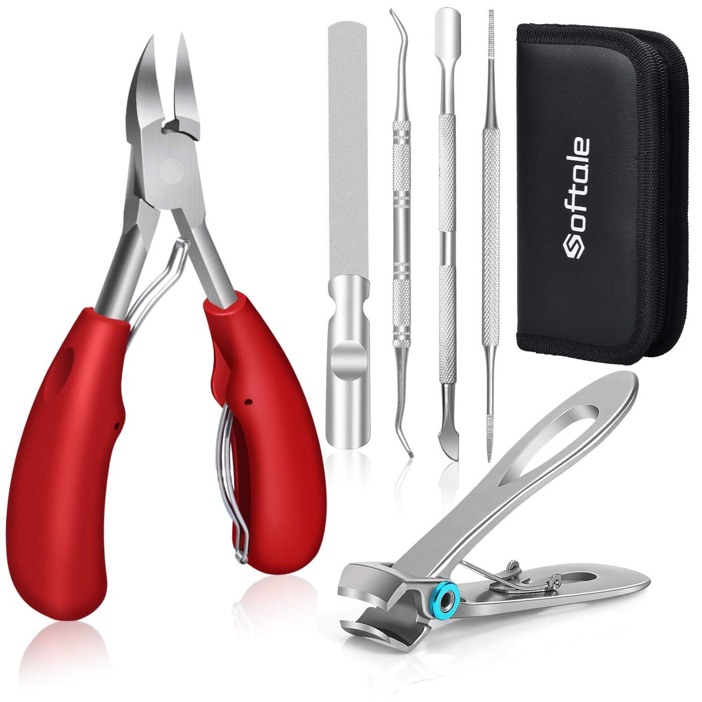 Toenail Clippers for Thick Nails, Large Nail Clippers for Thick & Ingrown Toenails Podiatrist Toenail Clippers Kits Stainless Steel Super Sharp Curved Blade Grooming Nail Tool for Man & Women Health & Beauty > Personal Care > Cosmetics > Cosmetic Tools > Nail Tools Softale Red+silver