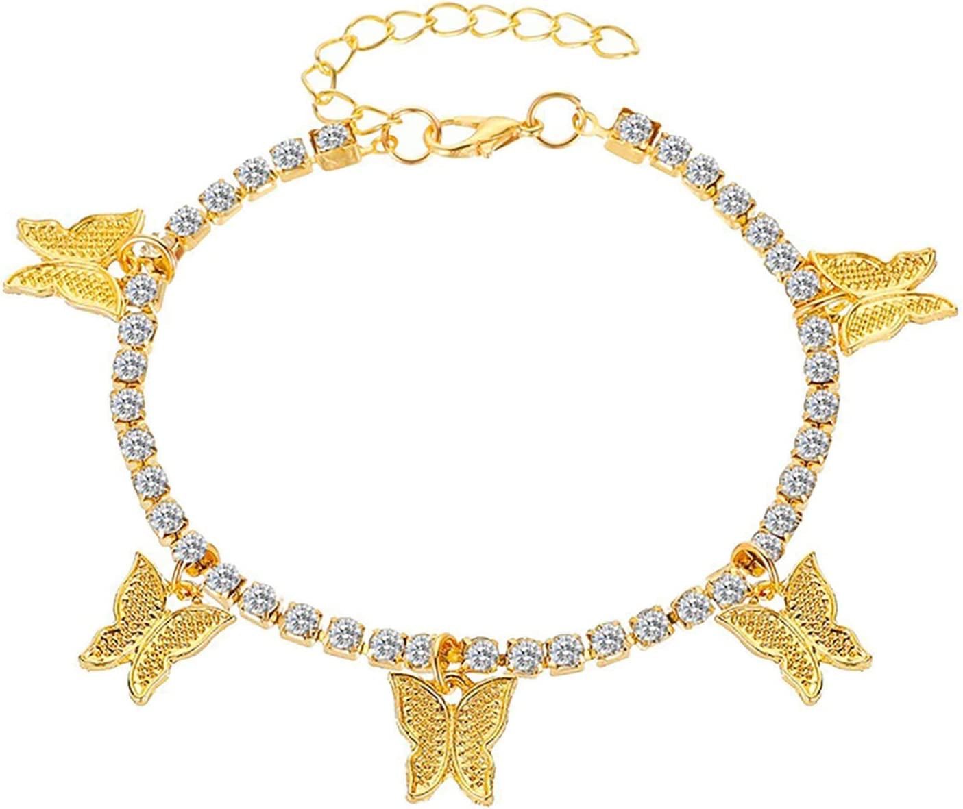 Dainty Zircon Tennis Anklet Bracelets Cute Butterfly Charm Anklets Adjustable Stackable Boho Anklet for Teen Girls Mom Beach Jewelry Birthday (Gold, One Size) Apparel & Accessories > Jewelry > Anklets Generic Black,Silver One Size