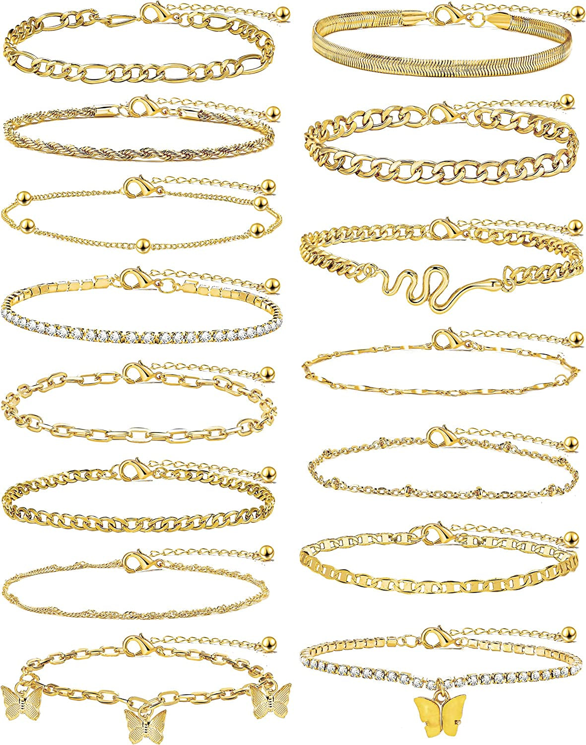 Gold Ankle Bracelets for Women, Girls Boho Anklet Bracelet Set, Silver Butterfly Foot Chains, Womens Adjustable Cute Anklets Apparel & Accessories > Jewelry > Anklets iF YOU Style 3_16 pcs anklet