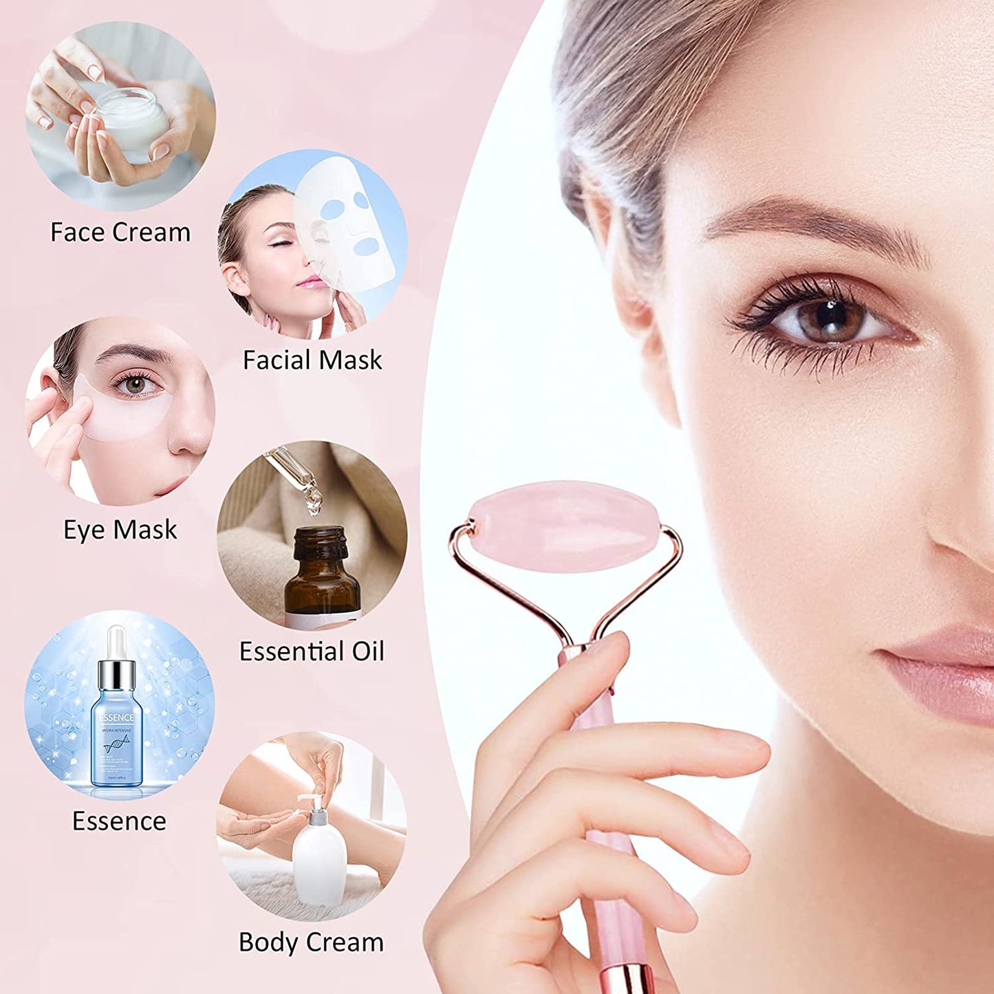 Jade Roller for Face Rose Quartz, Qhou Jade Roller Gua Sha Set Facial Roller Massager for Eyes, Neck, Body – anti Aging Beauty Skin Care Tools Health & Beauty > Personal Care > Cosmetics > Cosmetic Tools > Skin Care Tools Qhou
