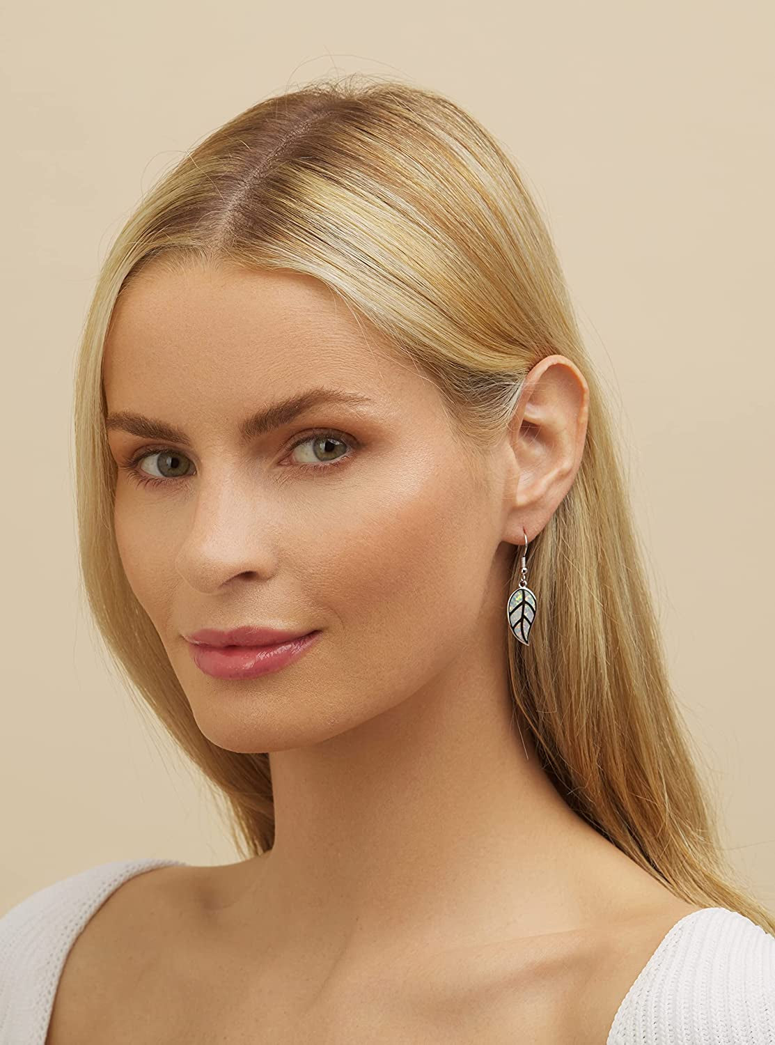 Barzel 18K White Gold/Rose Gold Plated Created White or Green Opal Leaf Drop Dangling Earrings Apparel & Accessories > Jewelry > Earrings Barzel