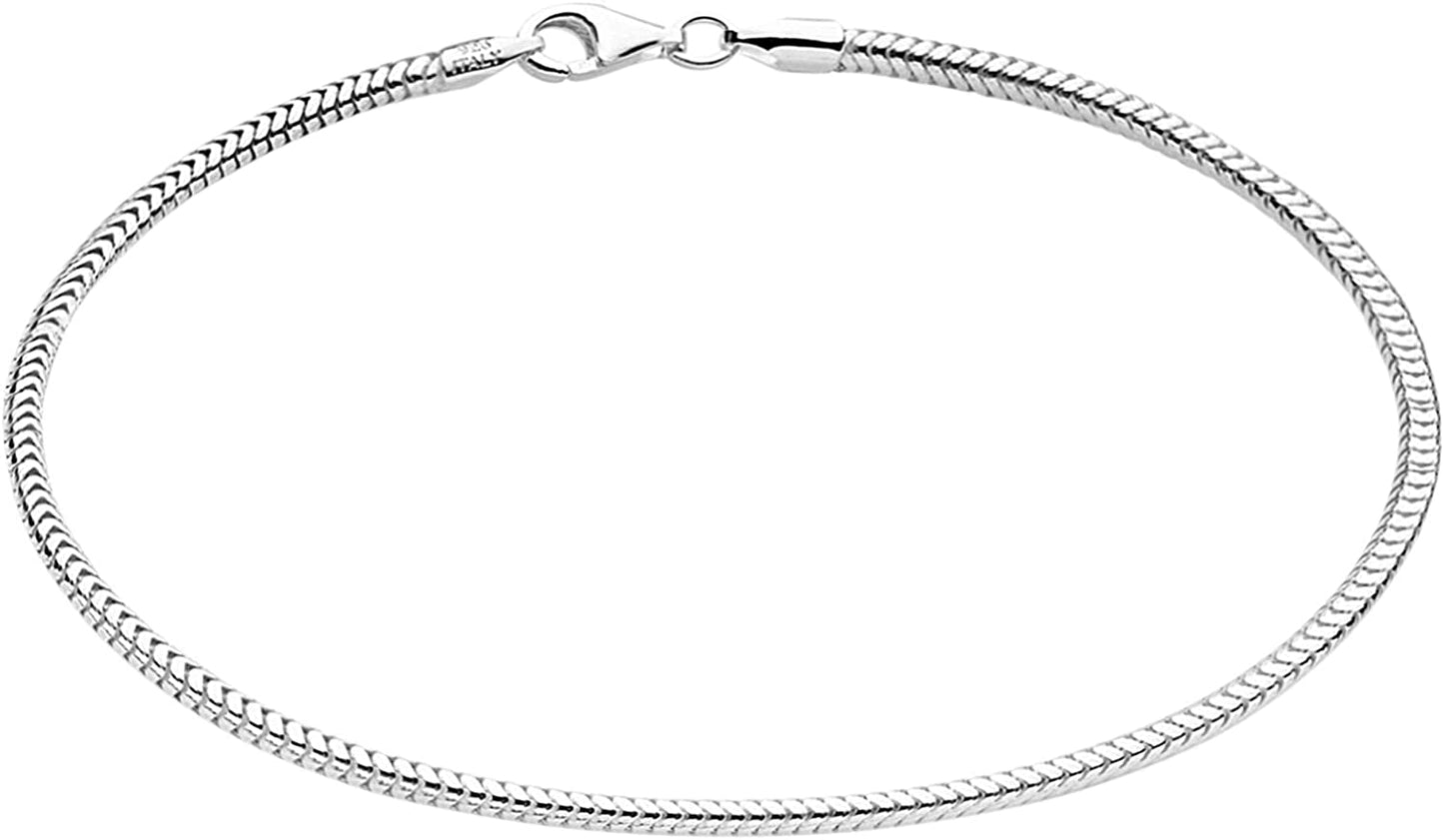 Savlano 925 Sterling Silver Solid Italian Figaro, Rope,Herringbone, Curb, Ball Bead, Snake, Mariner Chain Anklet for Women & Girls, Comes in 0.8Mm - 5Mm Gift Box Apparel & Accessories > Jewelry > Anklets Savlano Snake 1.5mm 10.0 Inches