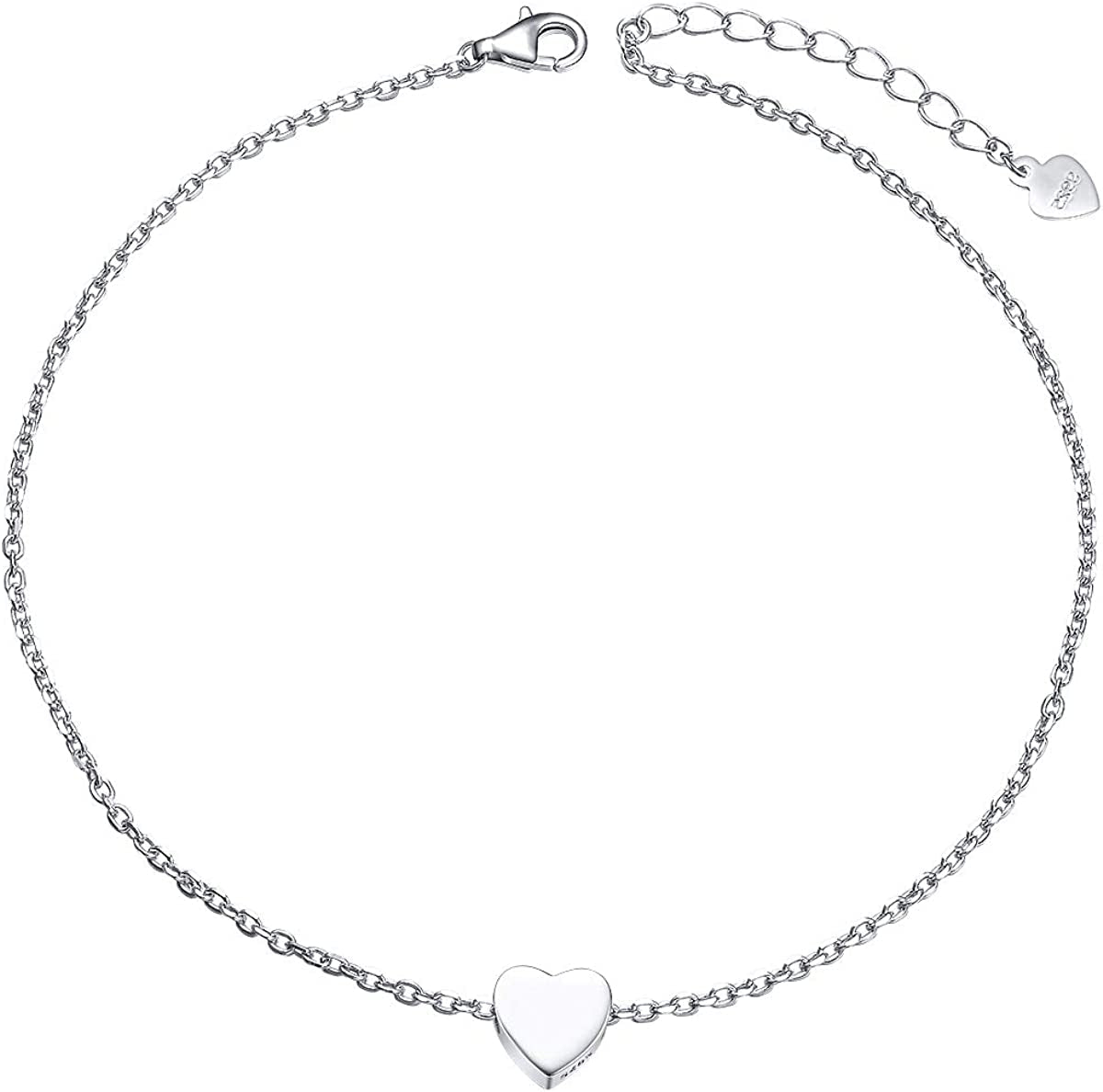 Flyow Anklet for Women S925 Sterling Silver Adjustable Foot Beaded Infinity/Heart/Angel Wing/Turtle Ankle Bracelet Anklets Jewelry Gift Apparel & Accessories > Jewelry > Anklets Silver Light Jewelry heart charm