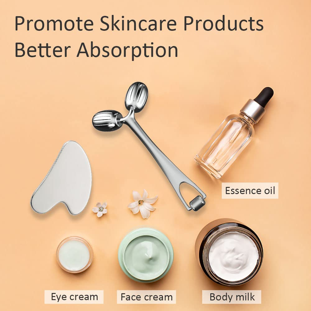 Face Massager, Metal Face Roller Gua Sha Massage Tool for Face Neck Eye Body Skin Care, Facial Roller for Women Health & Beauty > Personal Care > Cosmetics > Cosmetic Tools > Skin Care Tools Yeamon