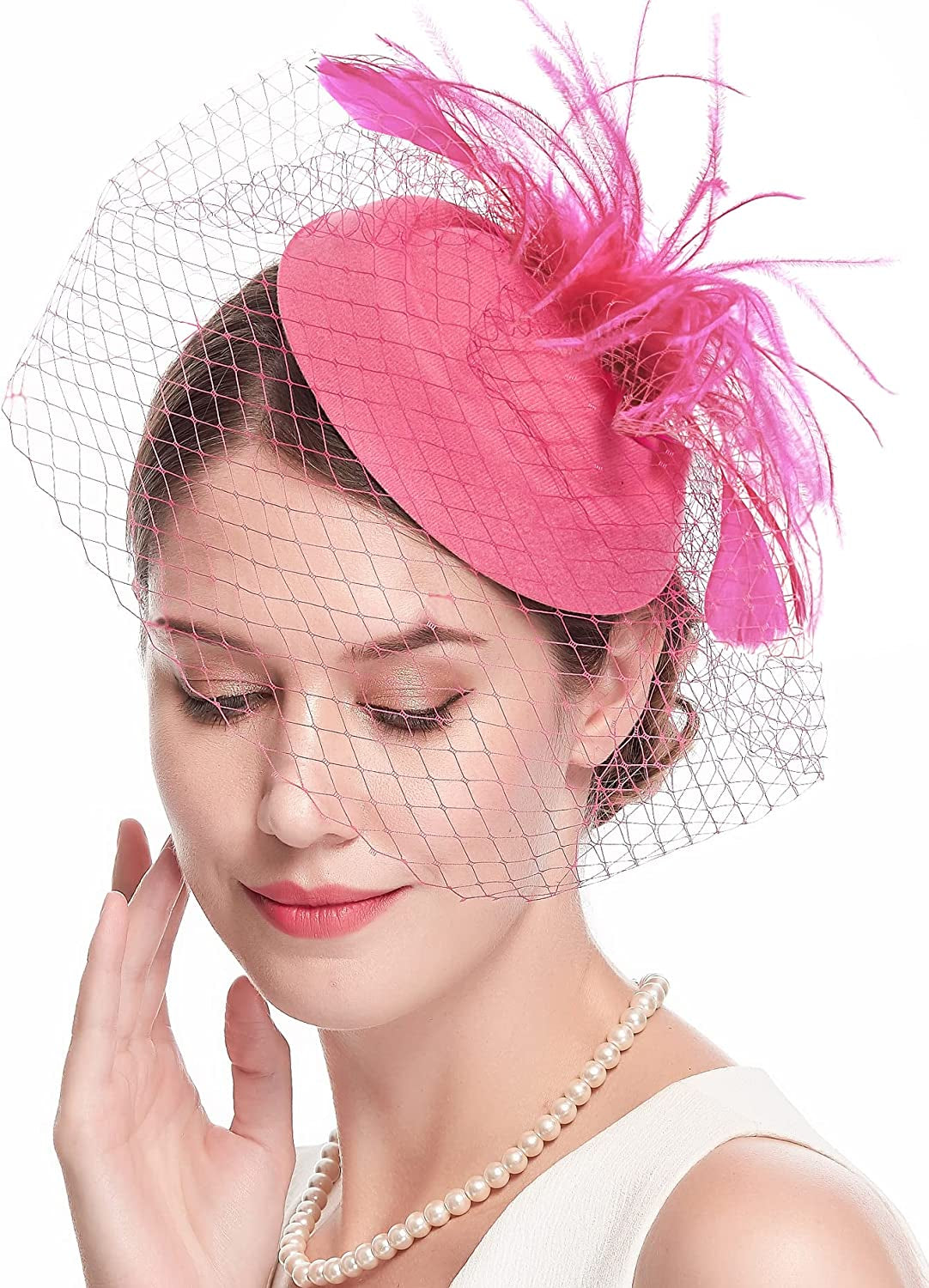 Fascinators Hats 20S 50S Hat Pillbox Hat Cocktail Tea Party Headwear with Veil for Girls and Women Apparel & Accessories > Clothing Accessories > Headwear Cizoe B-rose