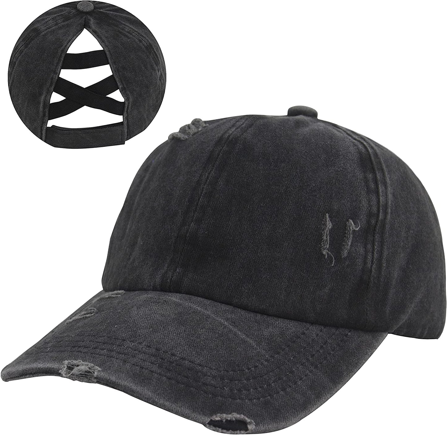 HGGE Womens Criss Cross Ponytail Baseball Cap Adjustable High Messy Bun Ponycap Quick Drying Hat Apparel & Accessories > Clothing Accessories > Hats HGGE Z-black