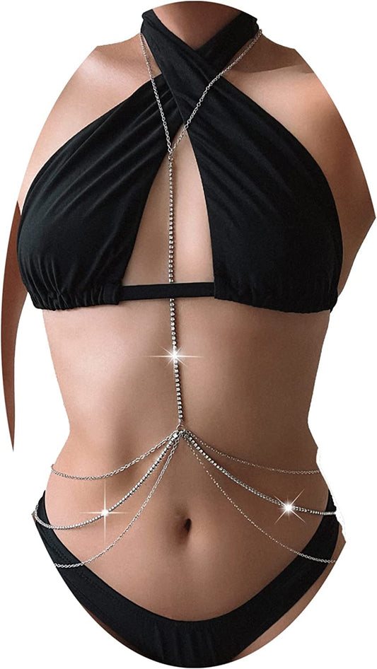 Rhinestone Body Chains Jewelry for Women and Girls Sexy Belly Waist Chain Bikini Beach Accessories Apparel & Accessories > Jewelry > Body Jewelry FNQUFUJ Silver color