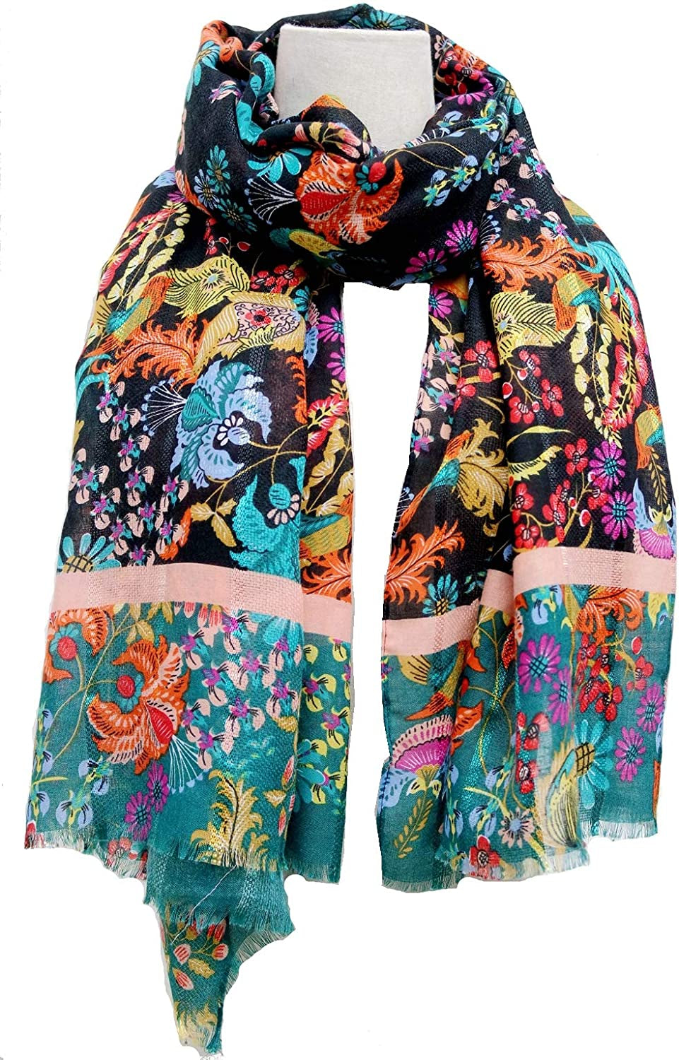 Scarfs for Women Lightweight Floral Flower Winter Scarf Large Fashion Wrap Shawls Oversized Cape Tassel Fall Scarves Apparel & Accessories > Clothing Accessories > Scarves & Shawls STONE White