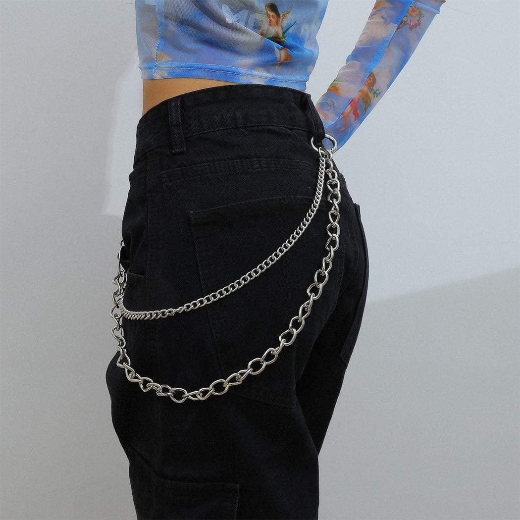 Bodiy Pocket Wallet Chain Silver Cuban Jean Pants Belt Chains Waist Belly Body Chain Jewelry for Women and Girls Apparel & Accessories > Jewelry > Body Jewelry BODIY