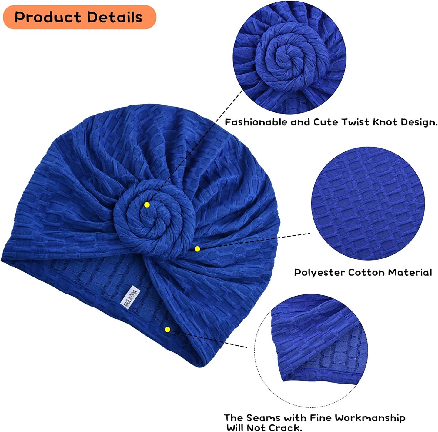 WKJHO 6 Pieces Women Turban Hat African Flower Knot Pre-Tied Bonnet Beanie Cap Headwrap for Girls Apparel & Accessories > Clothing Accessories > Headwear Generic