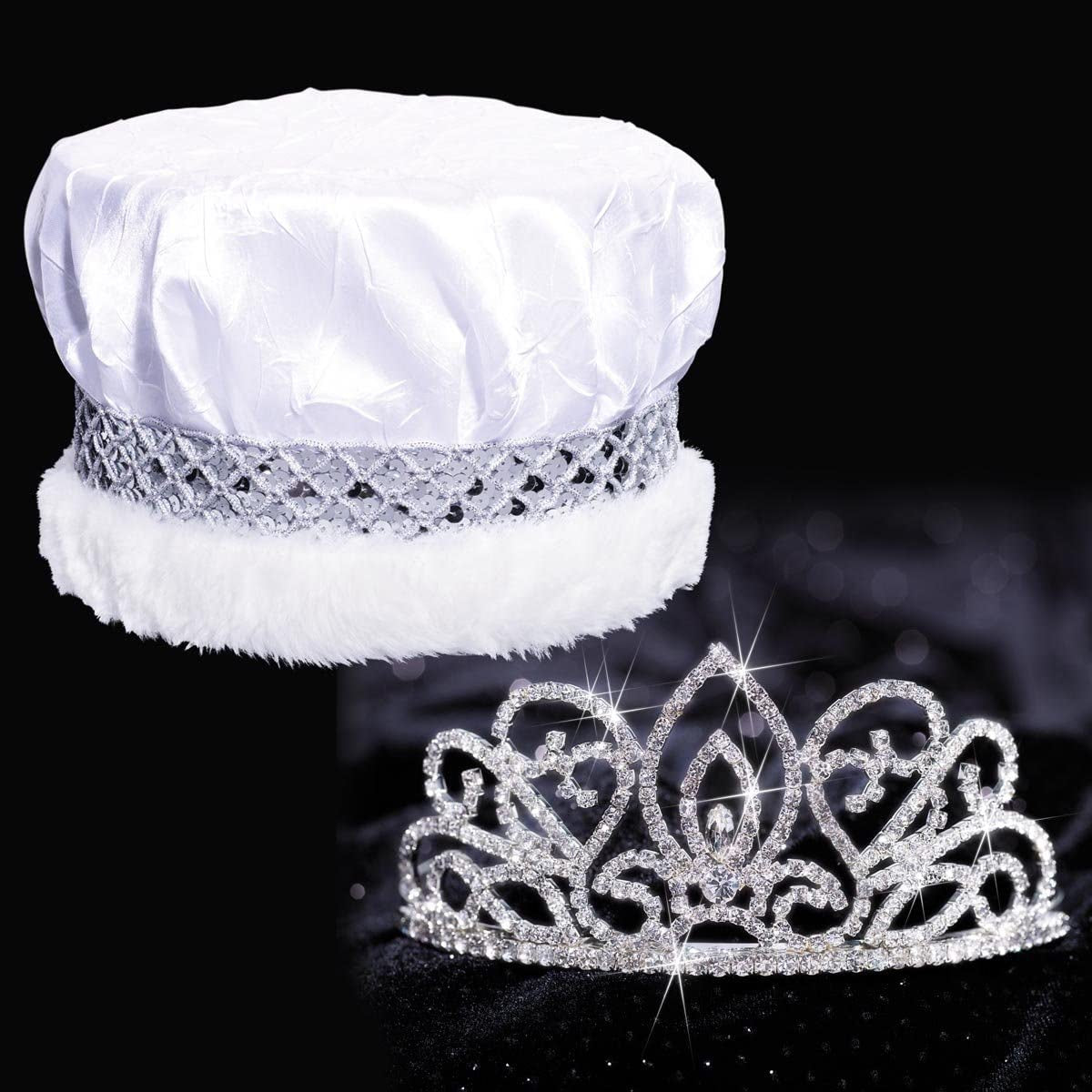 Crushed Satin King Crown and Adela Queen Tiara Royalty Set Apparel & Accessories > Clothing Accessories > Sashes Anderson's White Crown