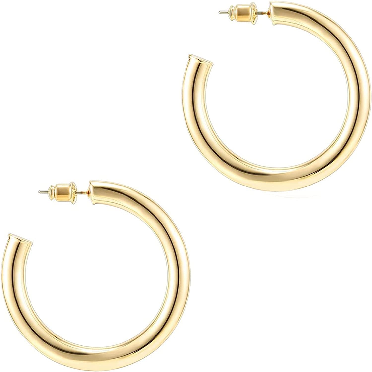 PAVOI 14K Gold Colored Lightweight Chunky Open Hoops | Gold Hoop Earrings for Women Apparel & Accessories > Jewelry > Earrings PAVOI Yellow Gold Gold Plated 40 MM