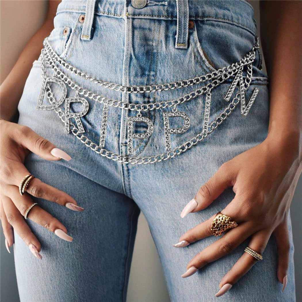 Nicute Layered Waist Chain Letters Rhinestone Belly Chains Fashion Crystal Body Jewelry for Women and Girls (Silver) Apparel & Accessories > Jewelry > Body Jewelry Nicute
