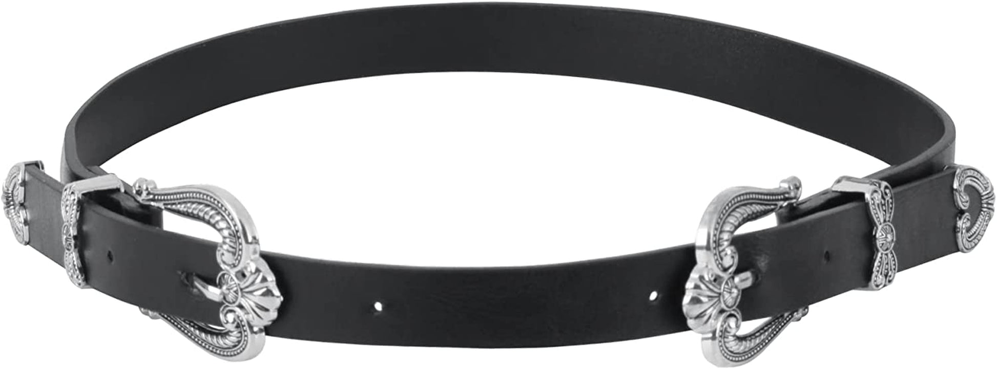 CLARA Women Vintage Western Waist Belt Double Buckle Belt PU Leather Waistband for Jeans Dress Apparel & Accessories > Clothing Accessories > Belts CLARA Z-silver