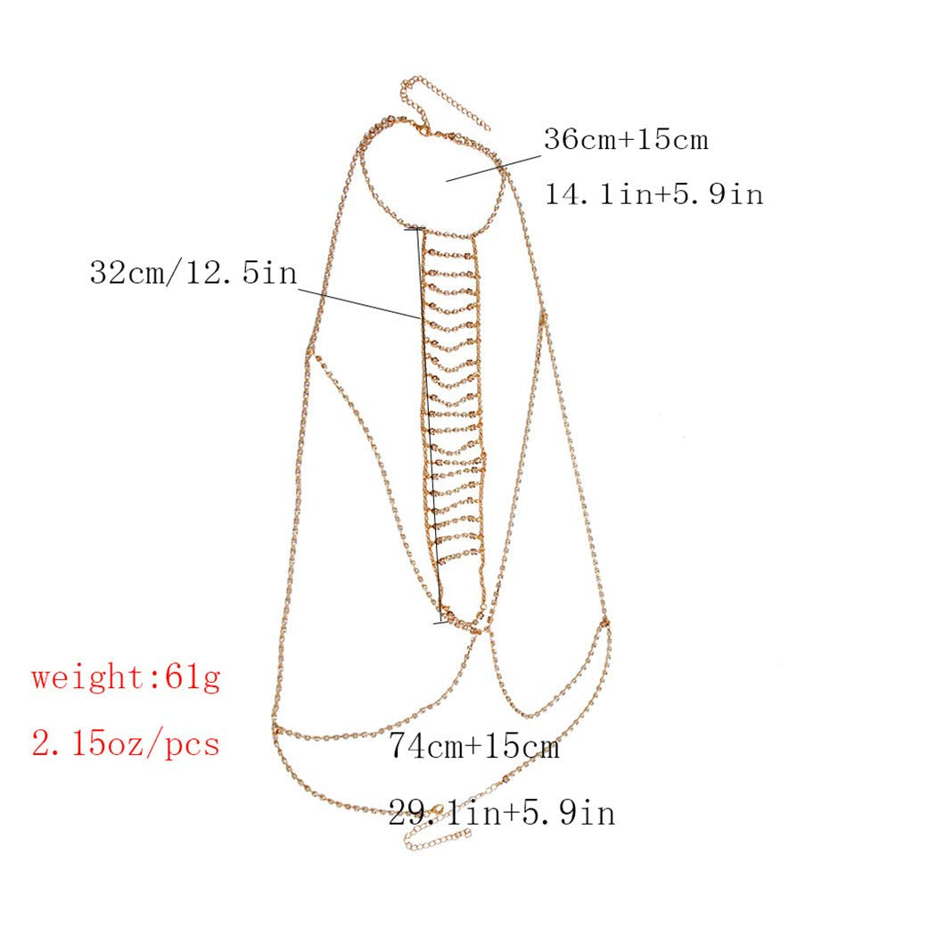 Jeweky Boho Crystal Body Chain Gold Rhinestone Harness Bra Jewelry Beach Bikini Body Jewelry for Women and Girls Apparel & Accessories > Jewelry > Body Jewelry Artist Unknown