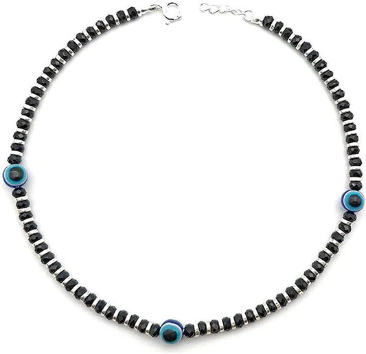 Exclusive Evil Eye Nazariya Payal, Anklet, with Black & Silver Beads, Crystal, in 92.5 Sterling Silver for Girls and Women, One Piece, FREE Apparel & Accessories > Jewelry > Anklets Generic