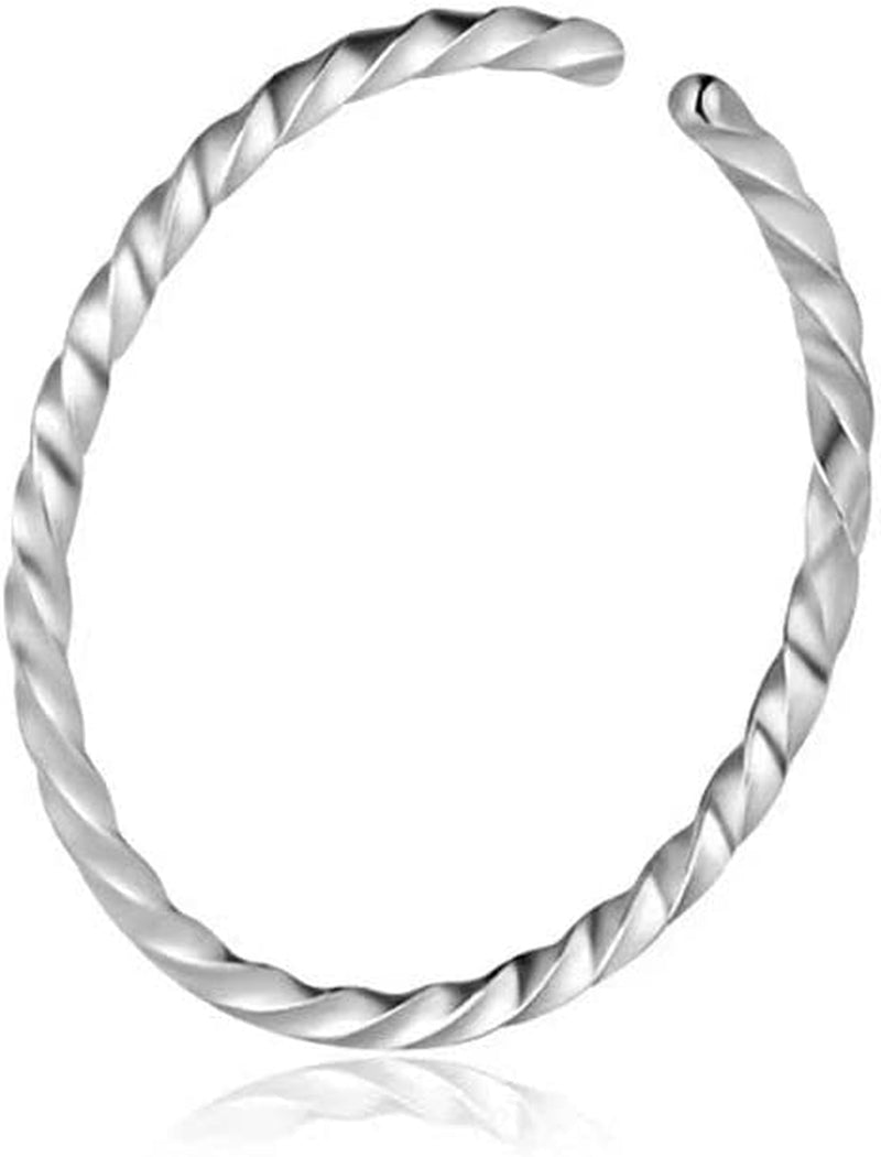 Stainless Steel Twist Nose Rings Hoop Tragus Cartilage Helix Ring Lip Septum Fake Piercing Jewelry Braided Ear Clips Body Accessories(Silver) Apparel & Accessories > Jewelry > Rings Generic Stainless Steel,Silver