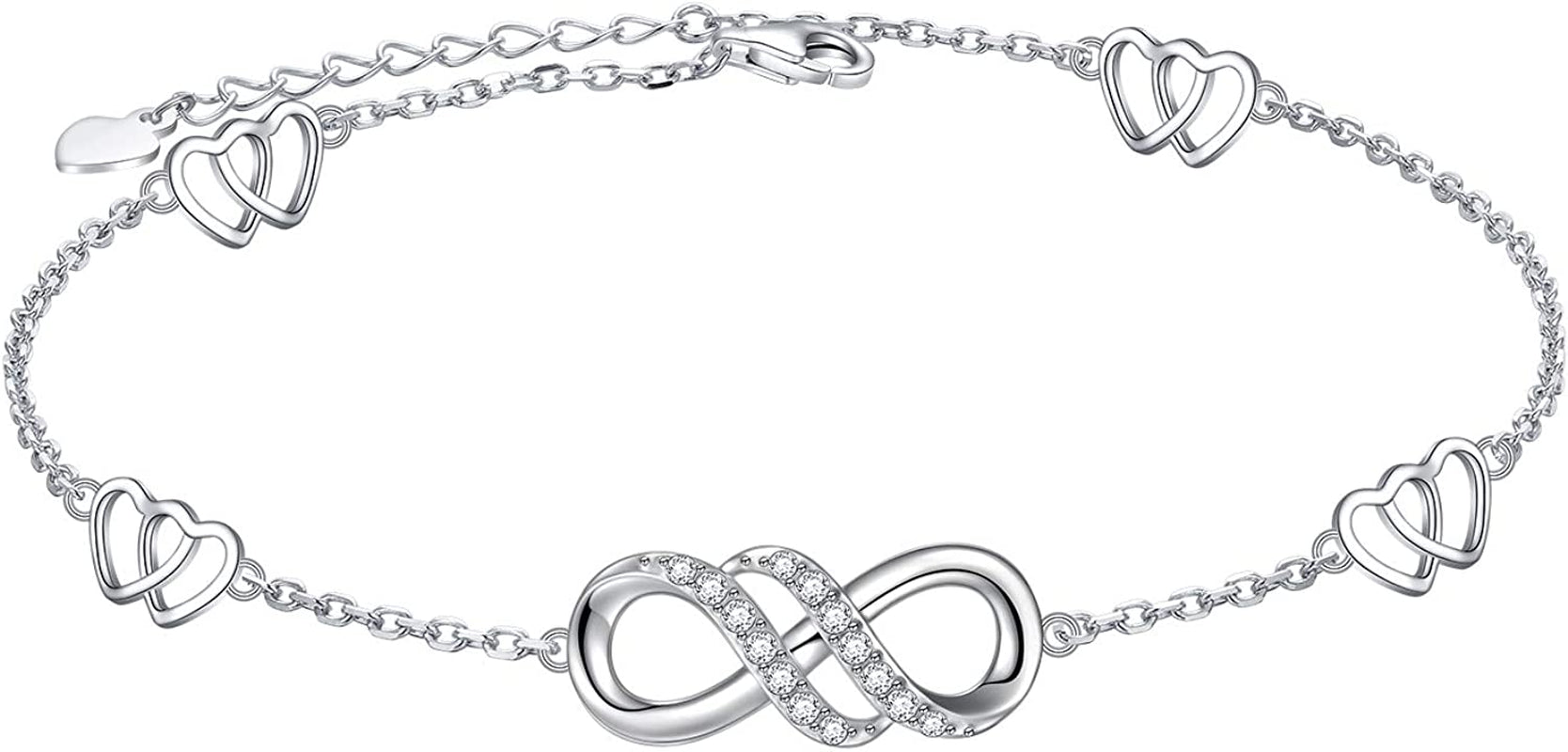 Infinity Anklet 925 Sterling Silver for Women Girls Adjustable Heart Ankle Bracelet Boho Beach Foot Chain 9+1 Inch Charm Jewelry Best Birthday Gifts Apparel & Accessories > Jewelry > Anklets FLYOW Rectangle Chain