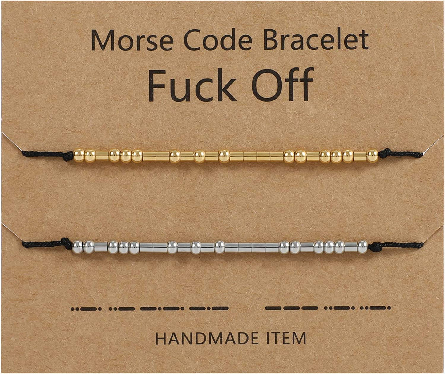 Fuck off Morse Code Bracelets, 3Mm Silver and Gold Beads on Silk Cord Funny Bracelet for Women Girls-Drive Away All Bad Things Apparel & Accessories > Jewelry > Bracelets Jorywell 2-Silver+Golden