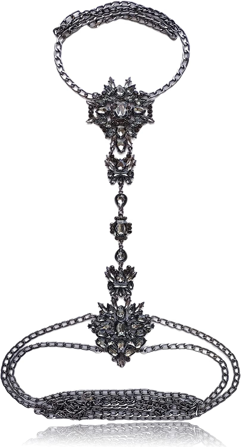 NABROJ Crystal Body Chains Jewelry for Women Sexy Rhinestone Bra plus Size Gold Waist Chest Chain -Shoulder Necklace Festival Body Chain Costume Jewelry Apparel & Accessories > Jewelry > Body Jewelry NABROJ STL01 Black