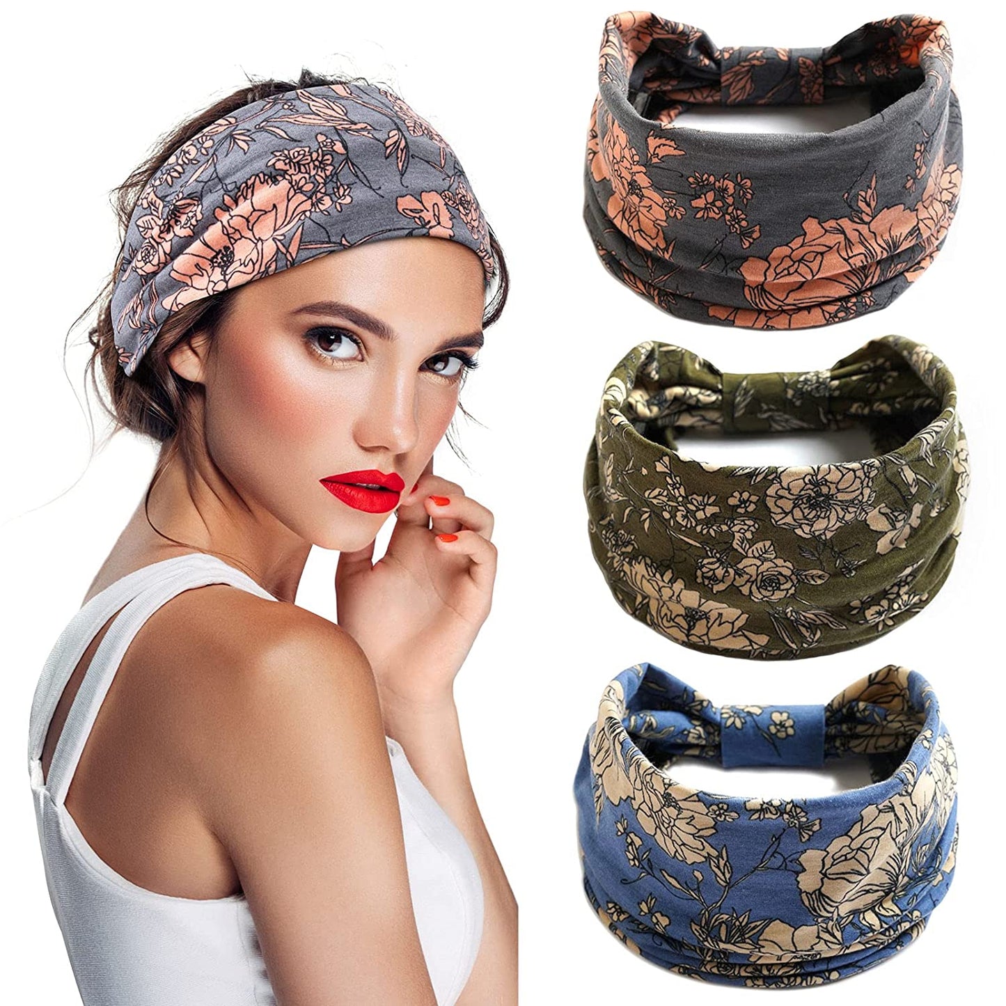 S&N Remille 3 Pack Wide Boho Headbands for Women and Girls, Elastic Turban Head Wrap Non-Slip Hair Bands for Sport Yoga and Running Headband Apparel & Accessories > Clothing Accessories > Bandanas & Headties S&N Remille Set-4