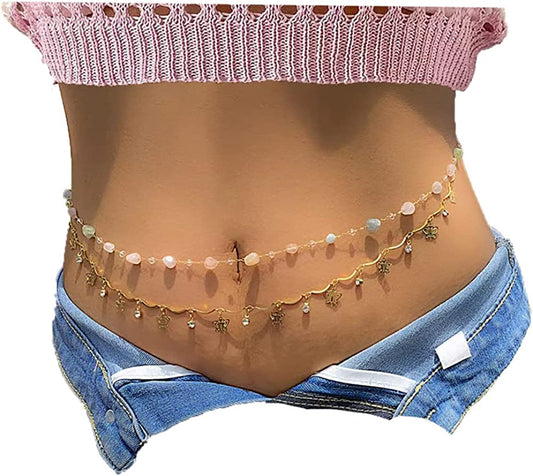 Butterfly Waist Chain with Crystals Gold Sexy Belly Chains Rhinestone Adjustable Beach Bikini Body Chain for Women Girls Stomach Jewelry Chain Summer Beach Bikini Belly Chains Rave Jewelry Gift Apparel & Accessories > Jewelry > Body Jewelry INLOLLY Colorful Butterfly