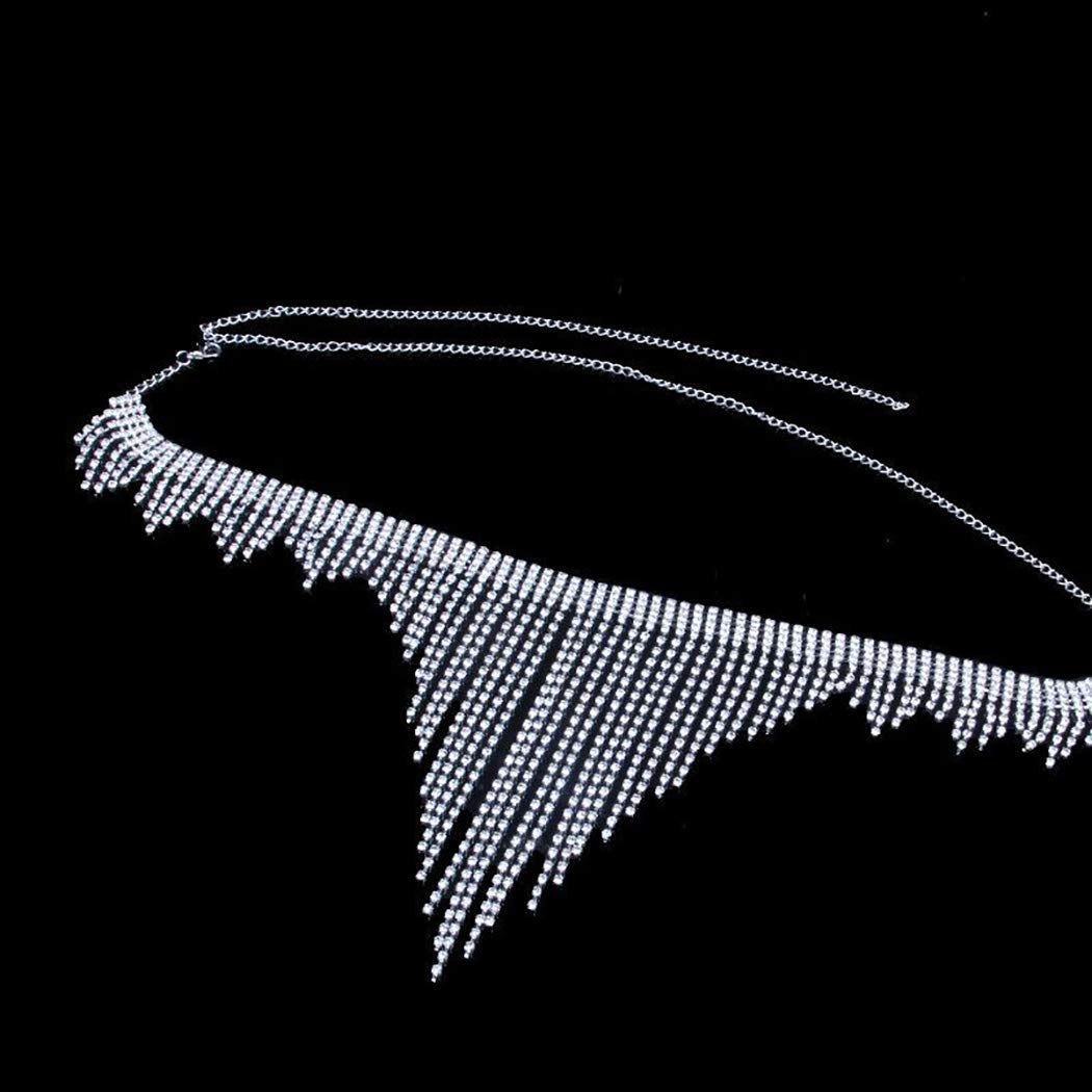 Sethain Boho Rhinestone Body Chain Silver Shiny Crystal Underwear Waist Chain Tassel Bikini Panties Nightclub Body Jewelry Accessories for Women and Girls Apparel & Accessories > Jewelry > Body Jewelry Sethain
