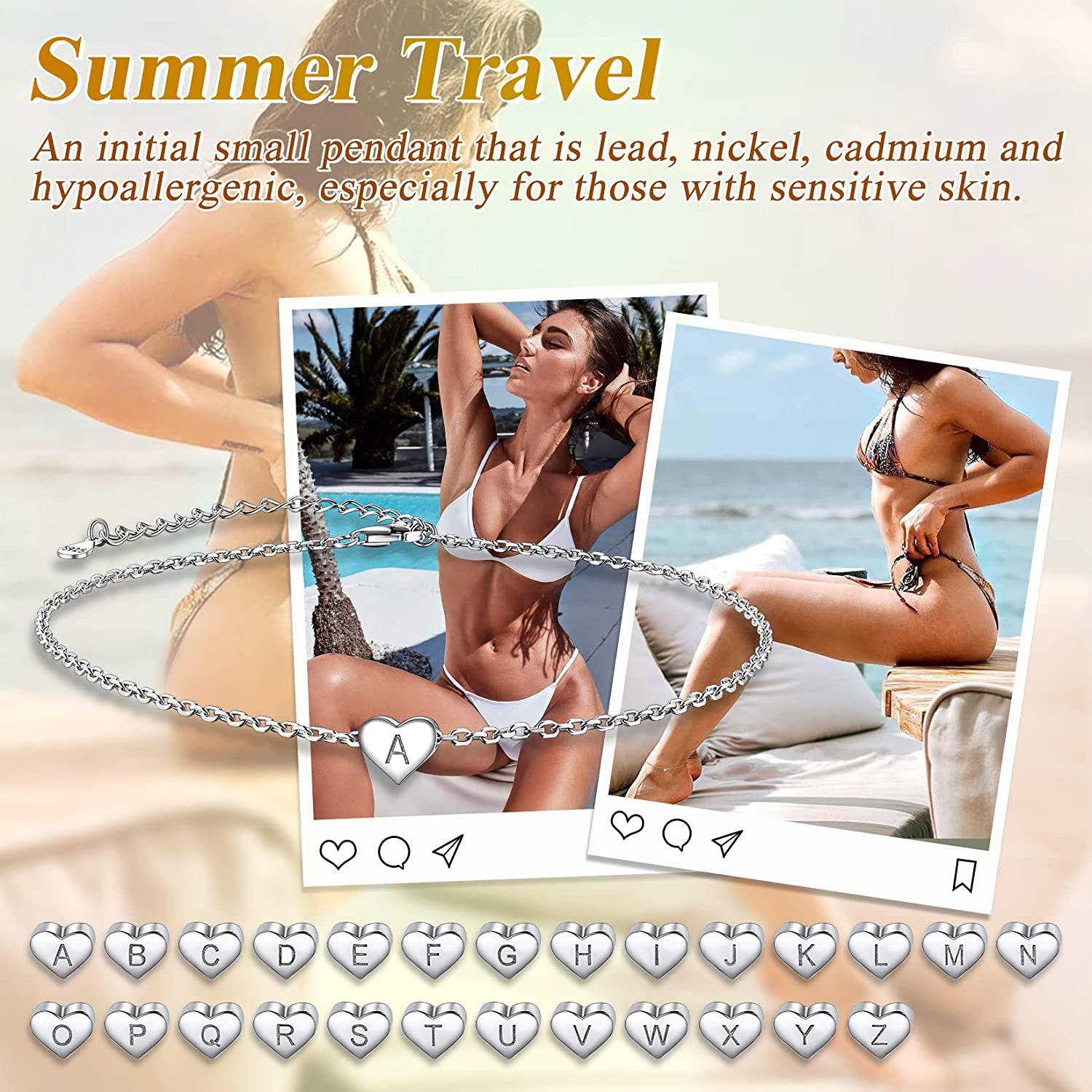 Suplight 925 Sterling Silver A-Z Initial Heart Anklets, Dainty Ankle Bracelets Beach Jewelry for Women Girls (With Gift Box) Apparel & Accessories > Jewelry > Anklets Suplight Jewelry