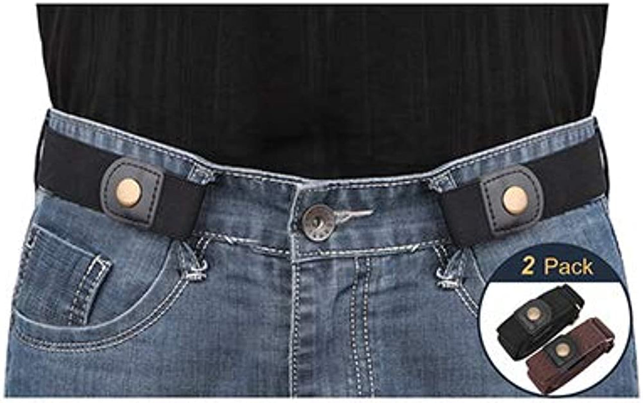 No Buckle Invisible Elastic Stretch Belt for Men/Women Fits Waist 24-50In Father Day Gift Apparel & Accessories > Clothing Accessories > Belts XZQTIVE 2 Pack Black&brown Fits waist size 36"-50"