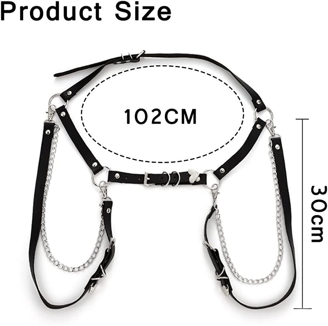 Cosydays Punk Leather Body Chain Black Harness Heart Waist Chain Belt Layered Party Rave Outfits Leather Belts Belly Chain Jewelry for Women and Girls Apparel & Accessories > Jewelry > Body Jewelry COSYDAYS