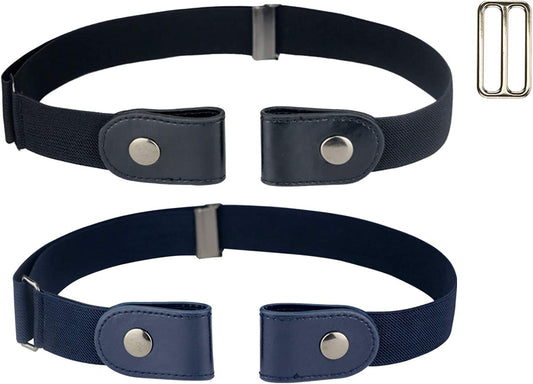 No Buckle Women/Men Stretch Belt, Invisible Elastic Belt for Jeans Pants Dresses Apparel & Accessories > Clothing Accessories > Belts maikun 2-pack.black+blue waist 24"-50"