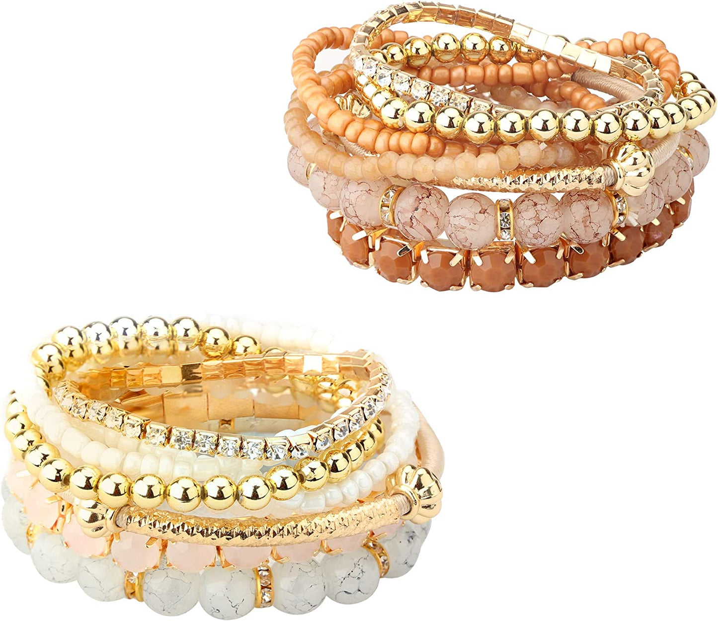 MILACOLATO 2-4 Sets Beaded Bracelets for Women Stackable Bracelets Aesthetic Stretch Multilayered Bracelets Set Bohemian Bracelet Apparel & Accessories > Jewelry > Bracelets Milacolato style: 2 set white