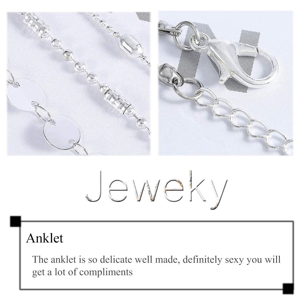 Jeweky Boho Layered Sequines Anklets Beads Foot Jewelry Chain Ankle Bracelets for Women and Girls (Silver) Apparel & Accessories > Jewelry > Anklets Jeweky
