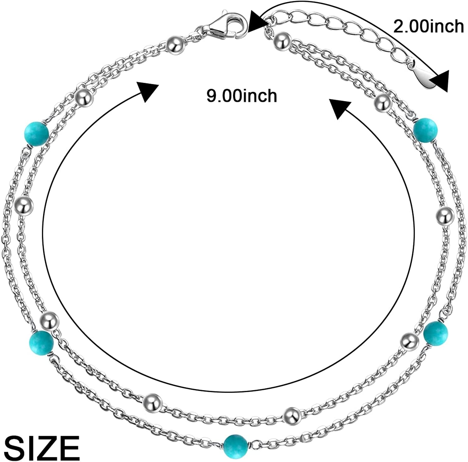 Flyow Anklet for Women S925 Sterling Silver Adjustable Foot Beaded Infinity/Heart/Angel Wing/Turtle Ankle Bracelet Anklets Jewelry Gift Apparel & Accessories > Jewelry > Anklets Silver Light Jewelry