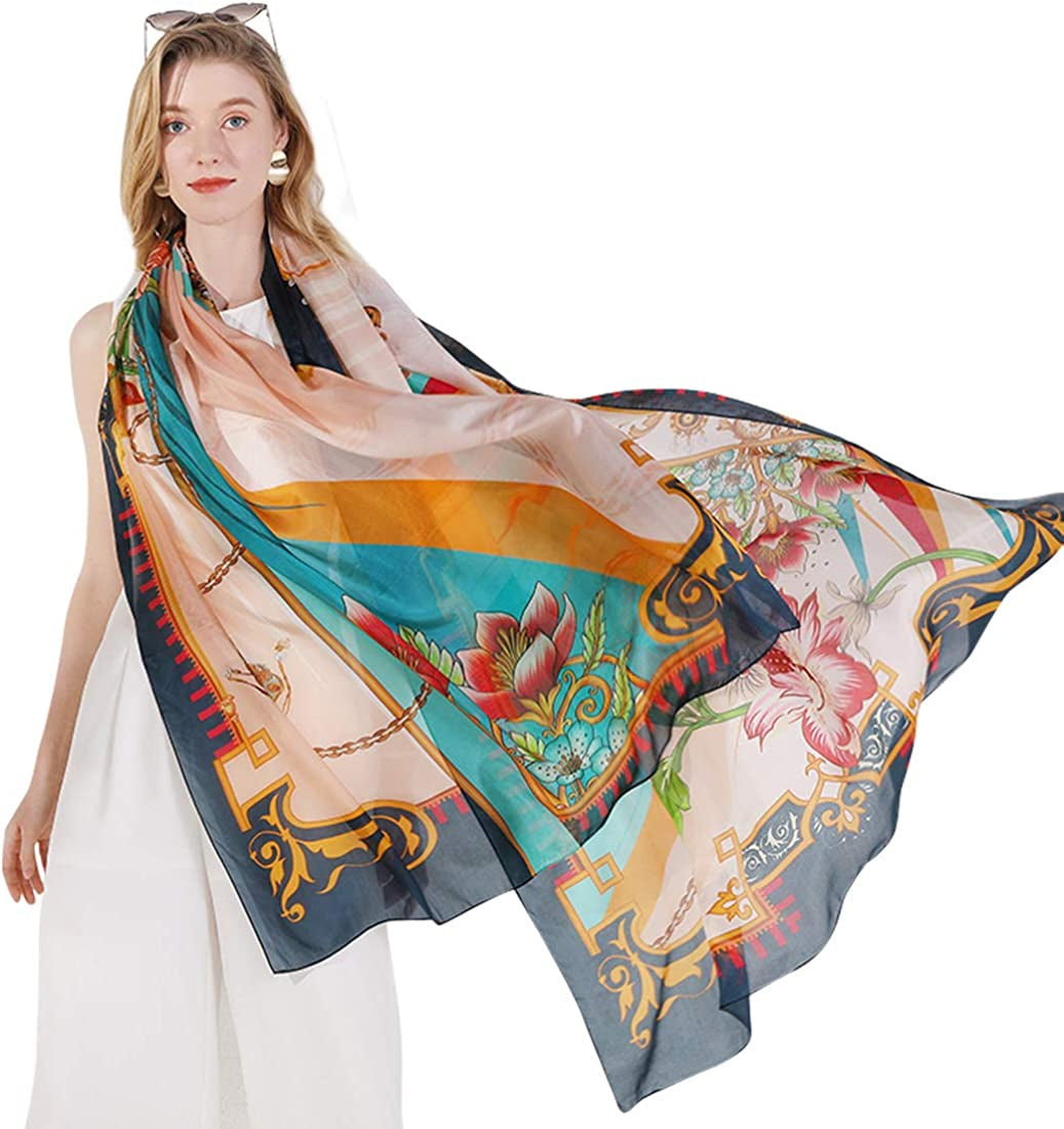 DANA XU Long Silk Fashion Oblong Floral Oversize Soft Scarf Wedding Shawls Beach Wraps Bandana Scarves for Women Apparel & Accessories > Clothing Accessories > Scarves & Shawls DANA XU 23 Multicolor