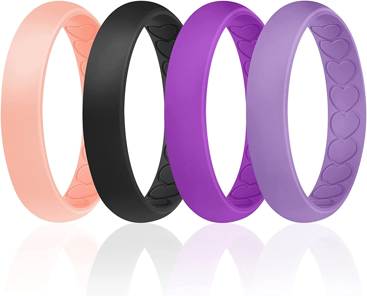 ROQ Silicone Wedding Bands for Women - Breathable Thin Inner Hearts Unique Design Womens Silicone Rubber Ring - Bridal Jewelry Set Anniversary Rings - U.S. Design Patent Pending Apparel & Accessories > Jewelry > Body Jewelry ROQ Rose Gold, Black, Argaman Purple, Lavander 5 - 5.5 (15.7mm)
