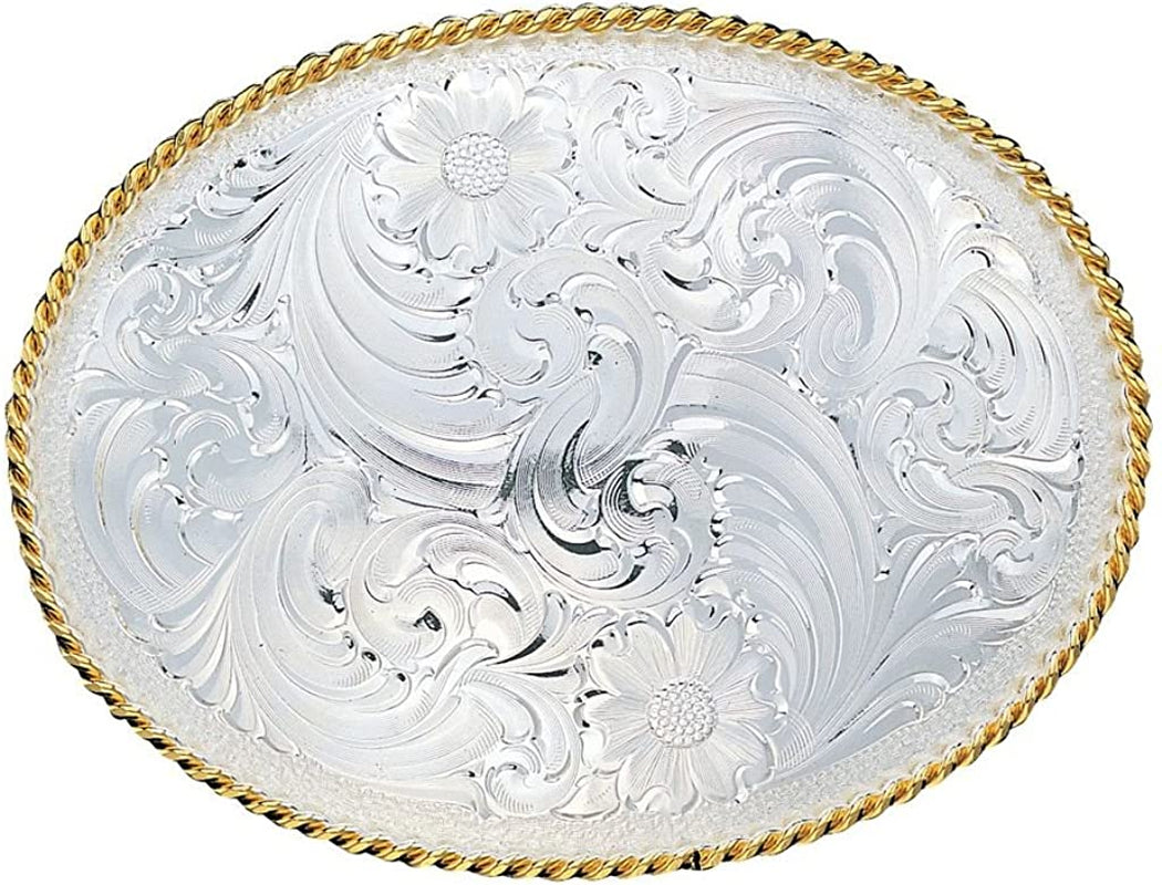 Montana Silversmiths Rope Trimmed Filigree Engraved Classic Western Buckle Apparel & Accessories > Clothing Accessories > Belt Buckles Montana Silversmiths Large Silver Engraved