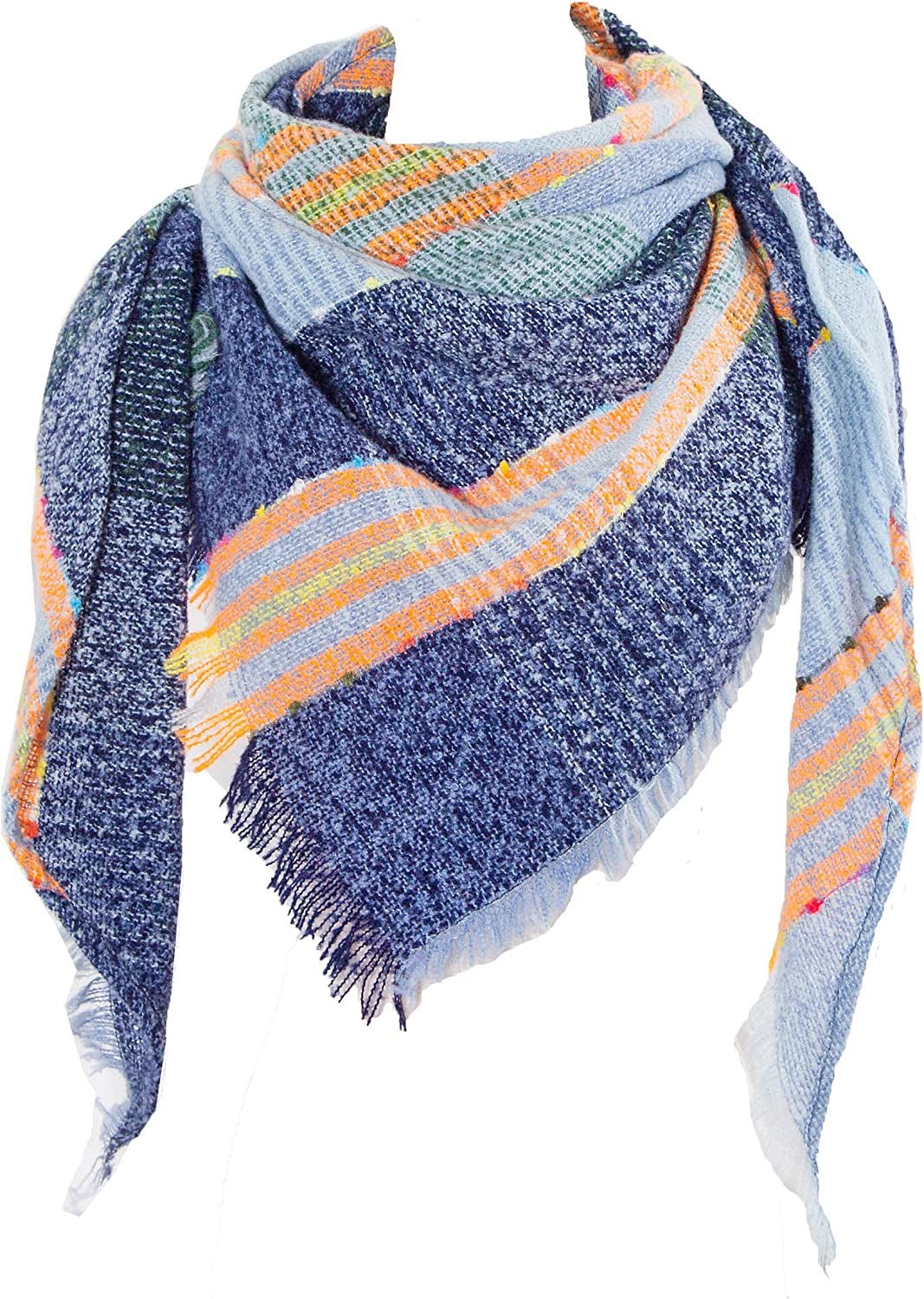 Wander Agio Womens Winter Scarfs Warm Scarf Half Shawls Triangle Scarves Stripe Plaid Apparel & Accessories > Clothing Accessories > Scarves & Shawls Wander Agio Yellow Blue 07