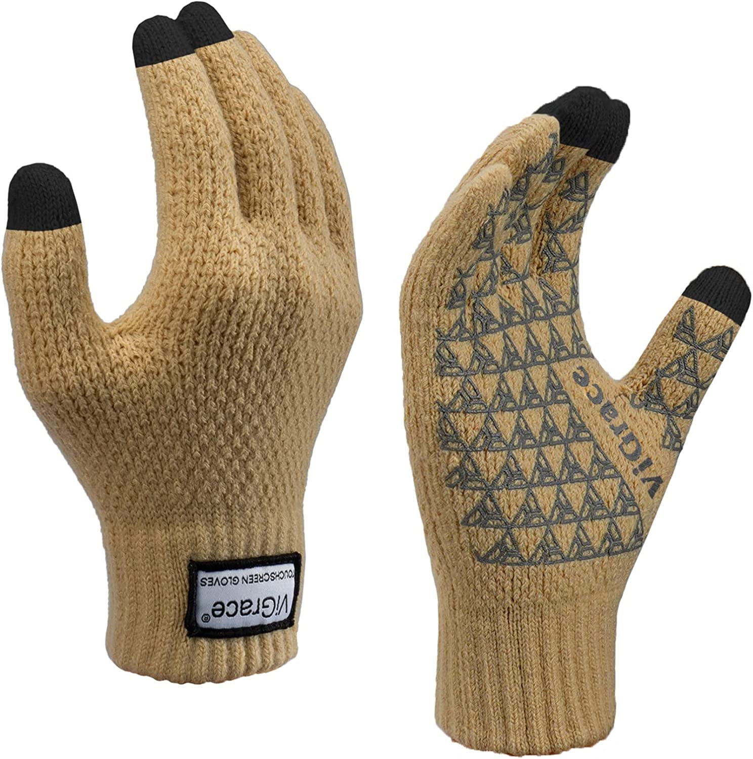 Winter Warm Touchscreen Gloves for Men and Women Touch Screen Fleece Lined Knit Anti-Slip Wool Glove Apparel & Accessories > Clothing Accessories > Gloves & Mittens ViGrace Camel X-Large
