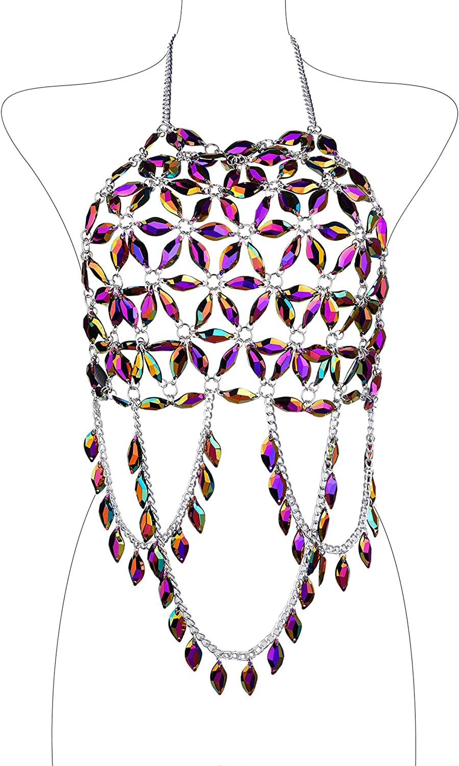 Ccbodily Body Chains Jewelry Accessories - Boho Crystal Tassel Bikini Set Beach Cosplay Bra Chain Body Jewelry for Women and Girls Apparel & Accessories > Jewelry > Body Jewelry CCbodily Style-11