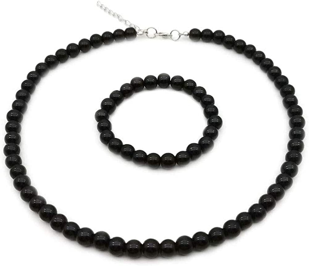 8Mm Faux Pearl Necklace Elastic Bracelet Jewelry Set Beige White Pink Fake Pearl Jewelry Black
