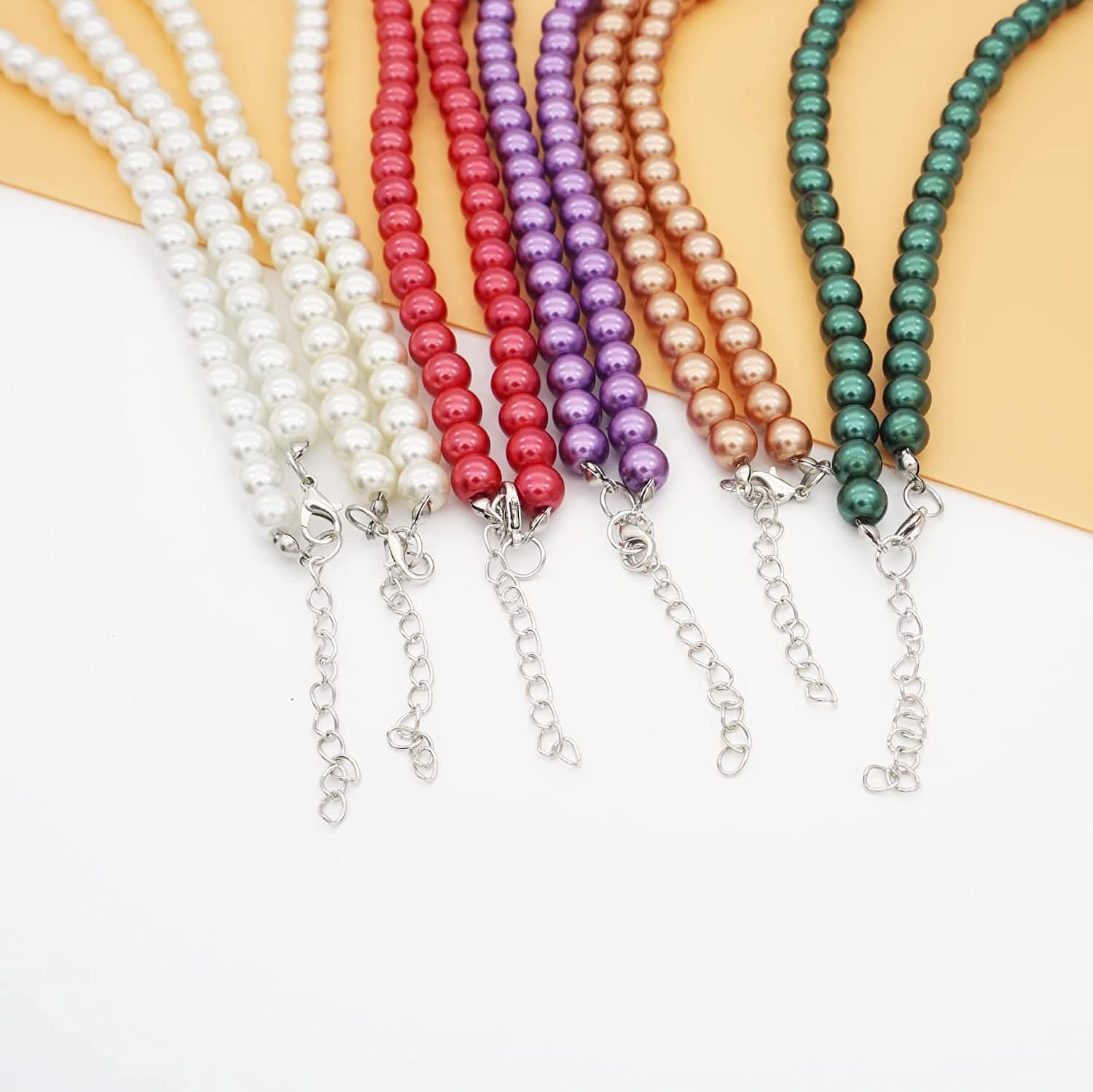 8Mm Faux Pearl Necklace Elastic Bracelet Jewelry Set Beige White Pink Fake Pearl Jewelry