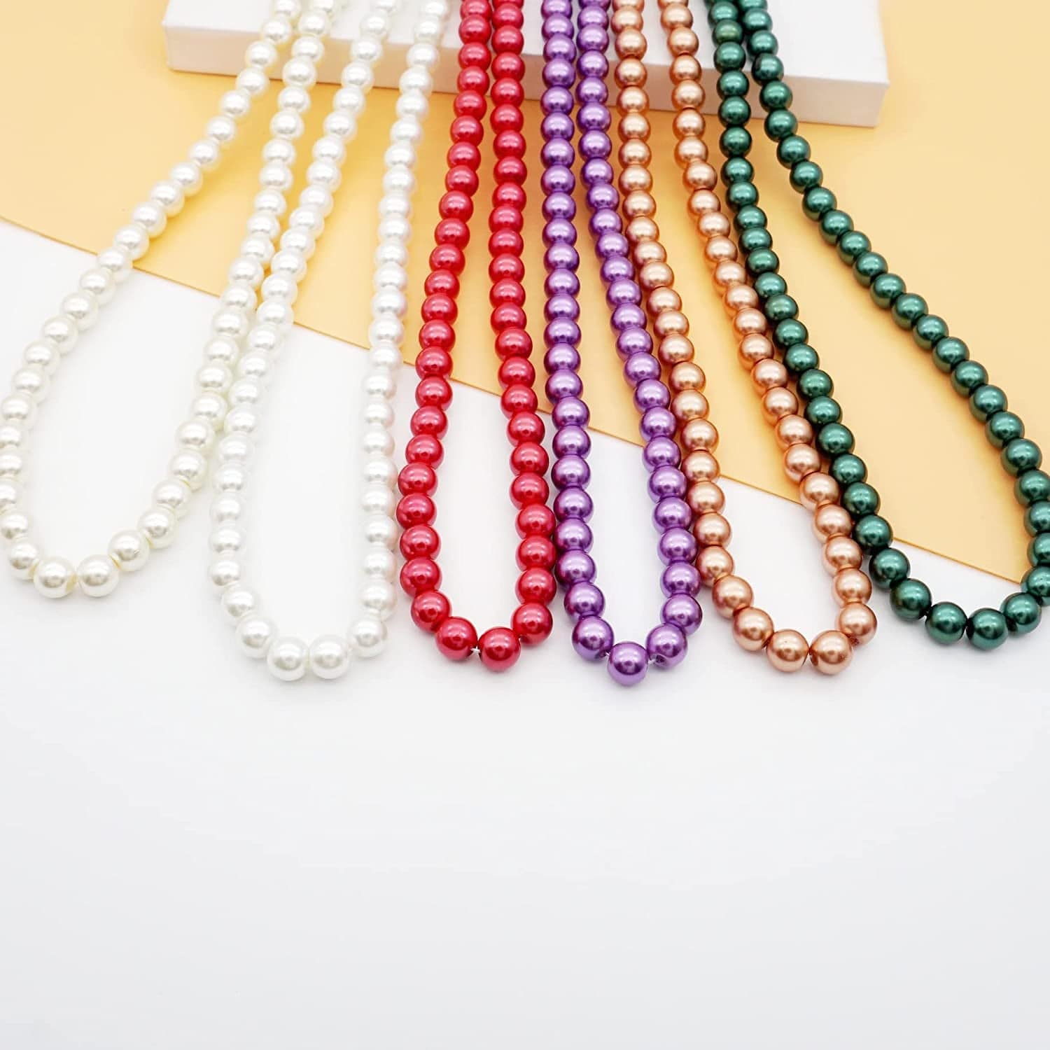 8Mm Faux Pearl Necklace Elastic Bracelet Jewelry Set Beige White Pink Fake Pearl Jewelry