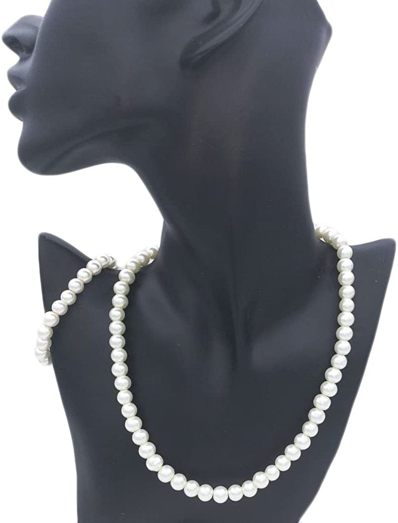 8Mm Faux Pearl Necklace Elastic Bracelet Jewelry Set Beige White Pink Fake Pearl Jewelry