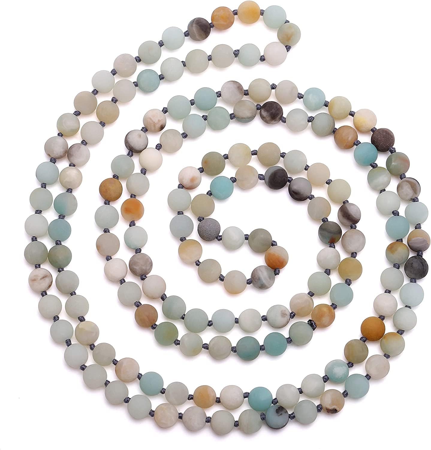 8Mm Natural Amazonite & Blue Goldsand Long Beaded Necklace Wrap Bracelet Handmade Jewelry for Women Men 59''